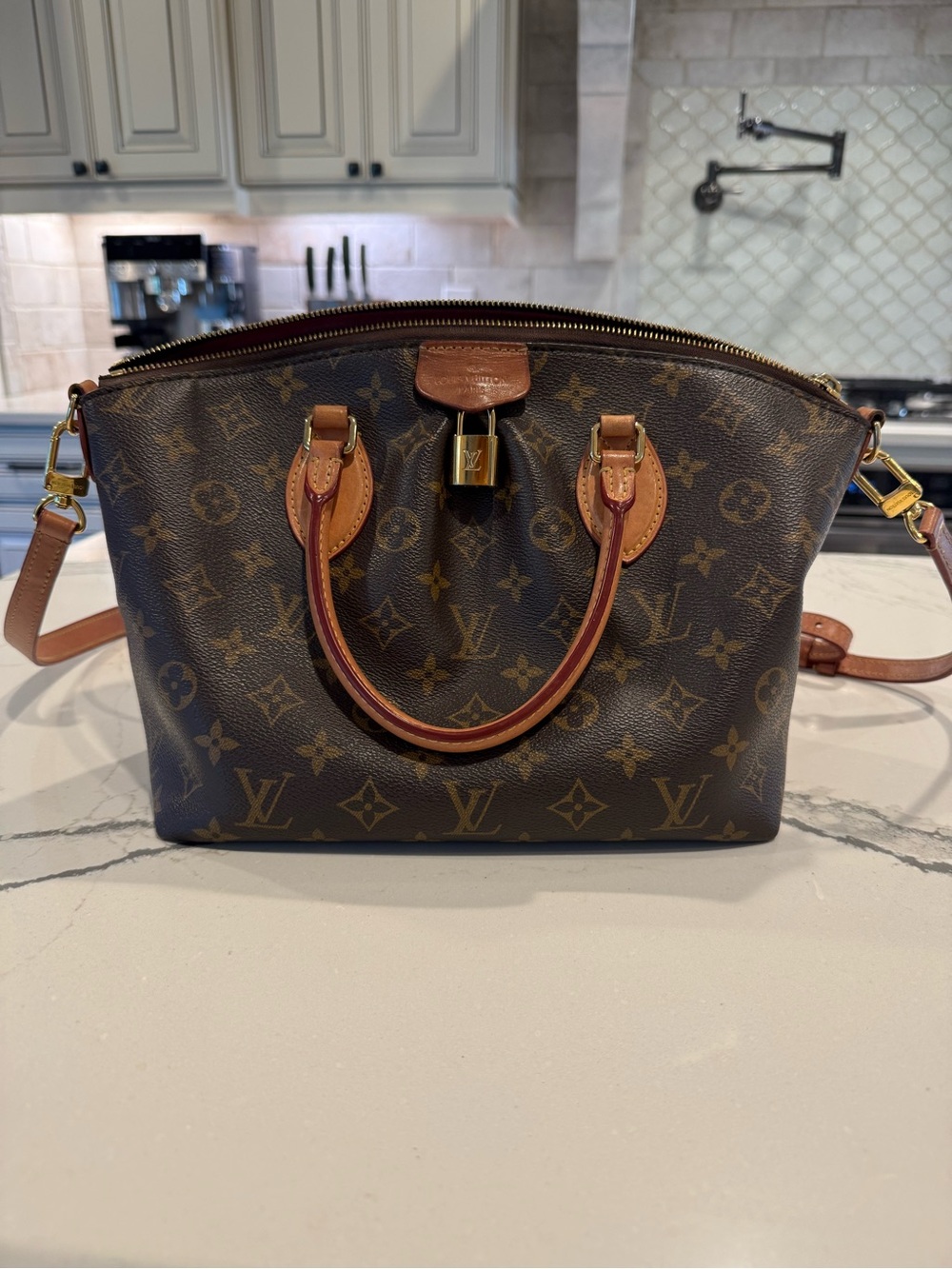 Louis Vuitton Brown Monogram Satchel with Tan Leather Trim